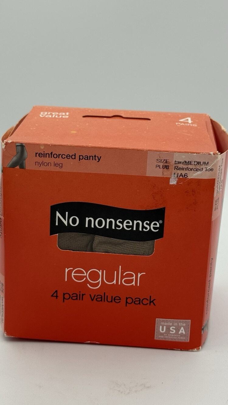 No Nonsense Nylon Pantyhose Reinforced Panty and Toe Size PLUS Tan 4 Pair Pack